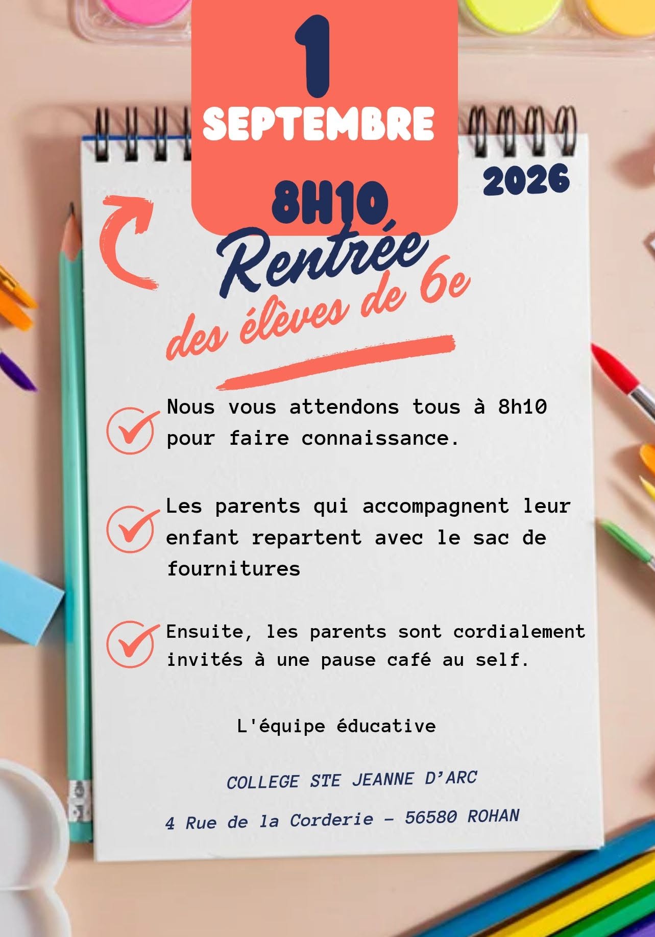 Lire la suite à propos de l’article Rentrée 2026 des élèves de 6e et du cycle 4